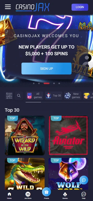 Casino Jax mobile browser home for casino play and account access